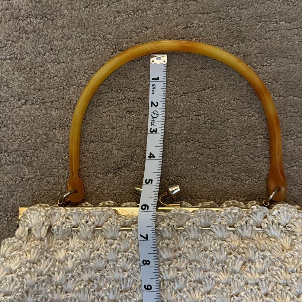 Vintage Large Woven Raffia Top Handle Ivory Cream Granny Core Handbag - Picture 7 of 14